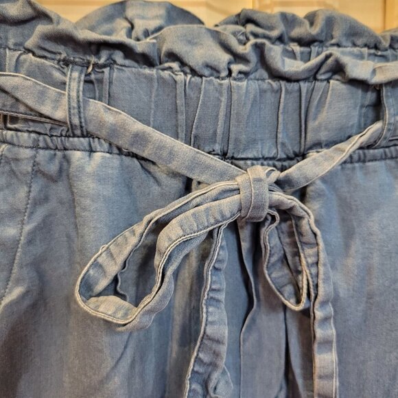 Thread & Supply Sz Small Blue Pull On Cloth Belt PaperBag Waist Chambray Shorts - Picture 2 of 7